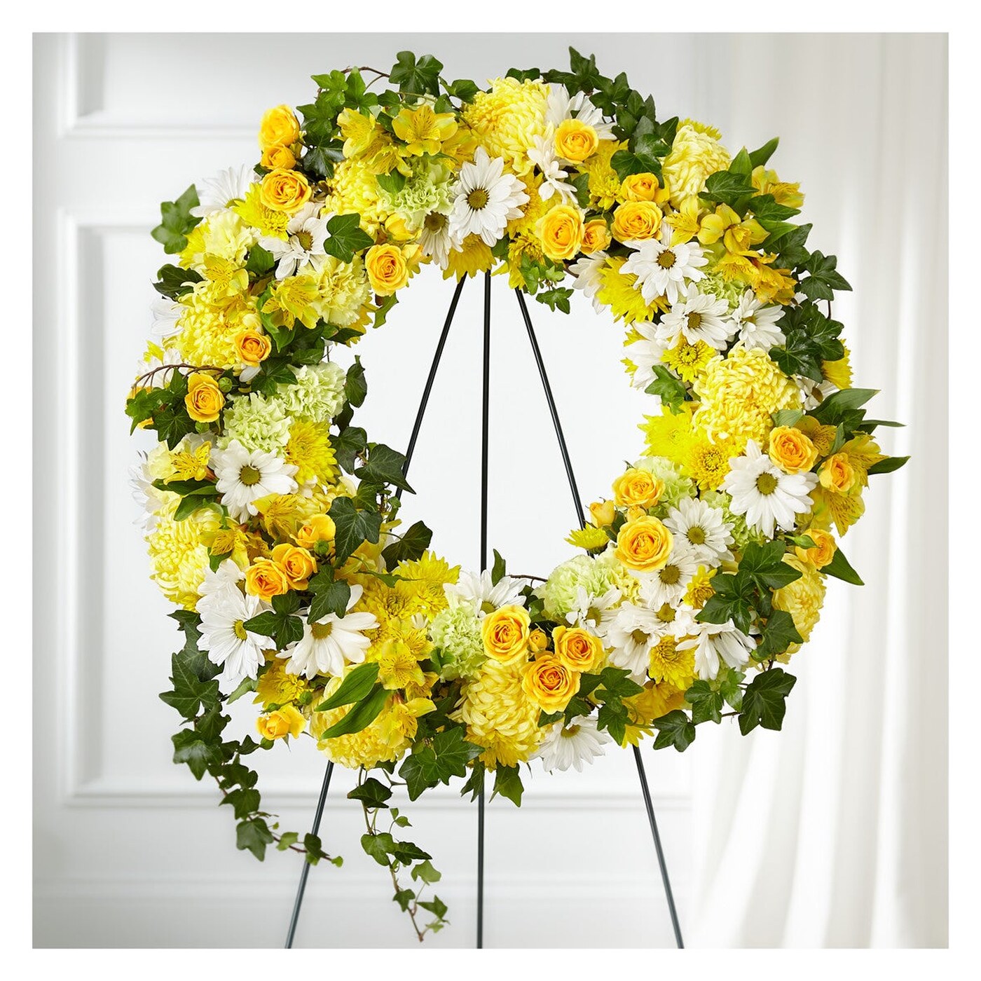 Golden Remembrance Wreath flower arrangement